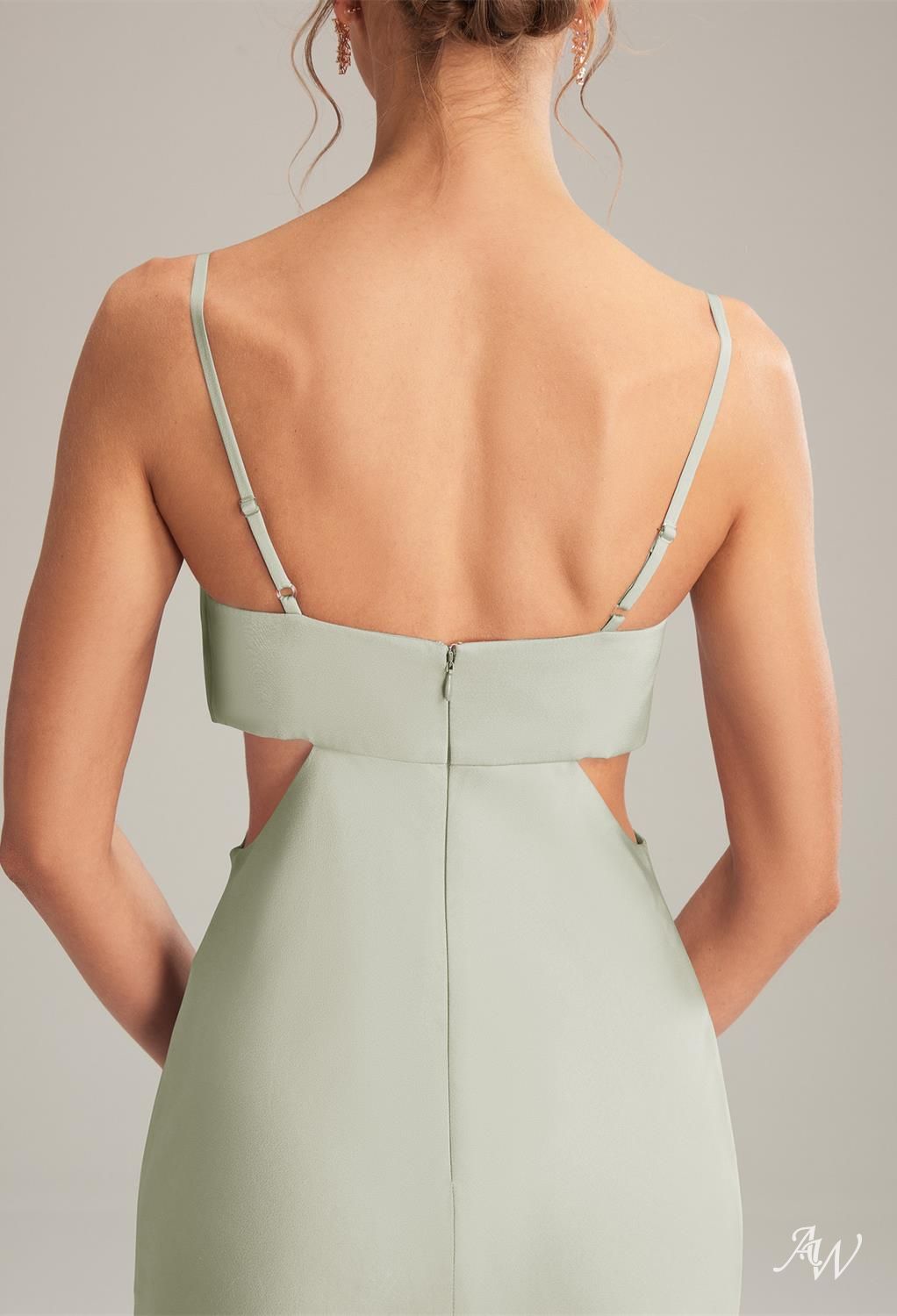 AW Odele Sage Green Satin Charmeuse Bridesmaid Dresses image4